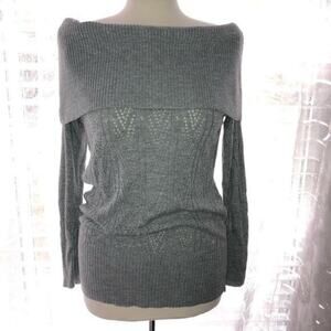 GREY OFF SHOULDER SWEATER SILVER METALLIC TREADS S